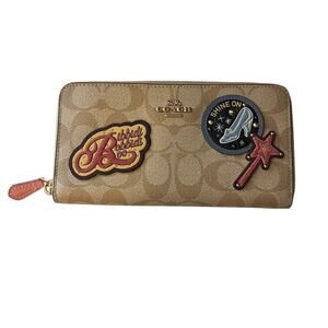 Disney X Coach Accordion Zip Wallet In Signature Canvas With Patches Cinderella